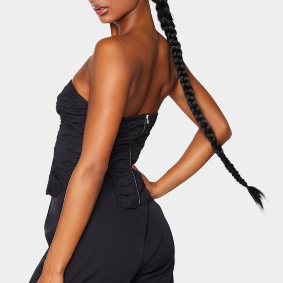 Pretty Little Thing Women’s Black Chiffon Ruched Spilt Hem Bandeau Corset Top - Picture 4 of 8